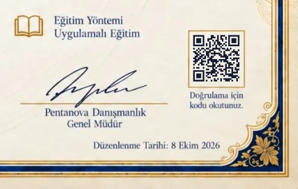 Sertifikanın doğrulama köşesi: Genel Müdür imzası, QR kodu ve düzenlenme tarihi