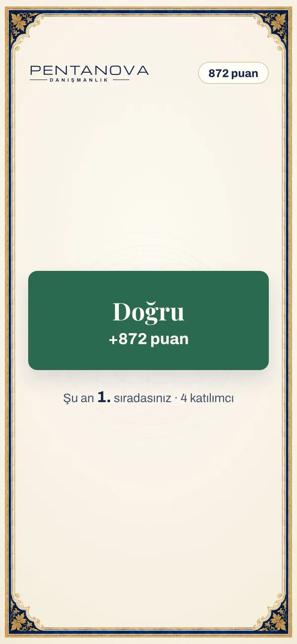 Canlı yarışmada telefondan verilen doğru cevap: +872 puan, birinci sıra